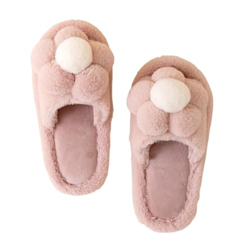 ZNEL Damen Pantoffeln Niedliche Blumenmuster Hausschuhe Weich Plüsch Winter Pantoffel Aus Baumwolle Indoor Outdoor Rutschfeste Slippers(38-39, Pink) von ZNEL