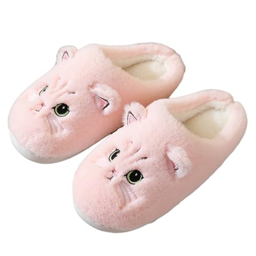 ZNEL Hausschuhe Damen Niedliche Bequeme Kleine Katze Muster Pantoffeln Plüsch Warme Winter Baumwollschuhe Rosa/Weiß/Schwarz/Braun/Grau(40-41, Pink) von ZNEL