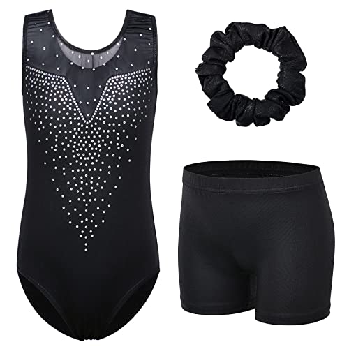 ZNYUNE Kinder Gymnastik Trikot Klassisch Gymnastikanzug 3er Set Anzug für Mädchen B198 SequinBlack 12A von ZNYUNE