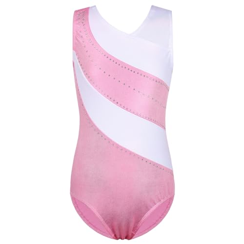 ZNYUNE Kinder Gymnastik Trikot Klassisch Gymnastikanzug Ärmellos für Mädchen B356 WhitePink 8A von ZNYUNE