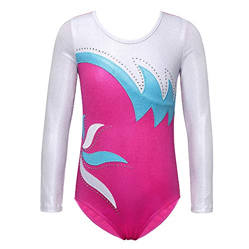 ZNYUNE Kinder Gymnastik Trikot Klassisch Gymnastikanzug Langarm für Mädchen 197 HotPinkWhite 14A von ZNYUNE