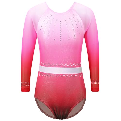 ZNYUNE Kinder Gymnastik Trikot mit Pailletten Mädchen Gymnastikanzug Langarm in Tüll B326 WhitePink 12A von ZNYUNE