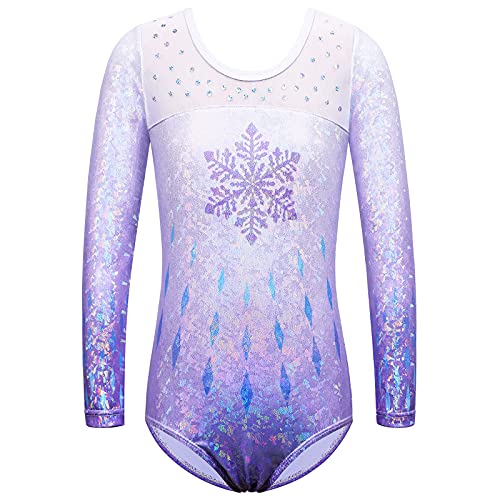 ZNYUNE Mädchen Balletttrikot bunte Schneeflocken Schnee Element Kinder Gymnastik Sportbekleidung Turnanzug 3-12 Jahre Helllila 5A von ZNYUNE