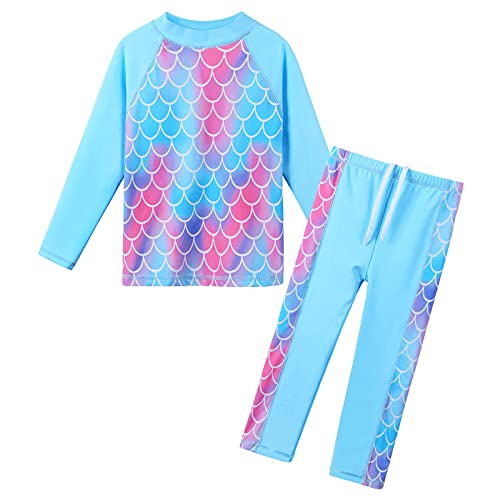 ZNYUNE Mädchen Zweiteiliger Badeanzug Stoffdruck Kinder Badebekleidung Lange Ärmel + Hosen Schwimmanzug 361 ScaleBlue 4A von ZNYUNE