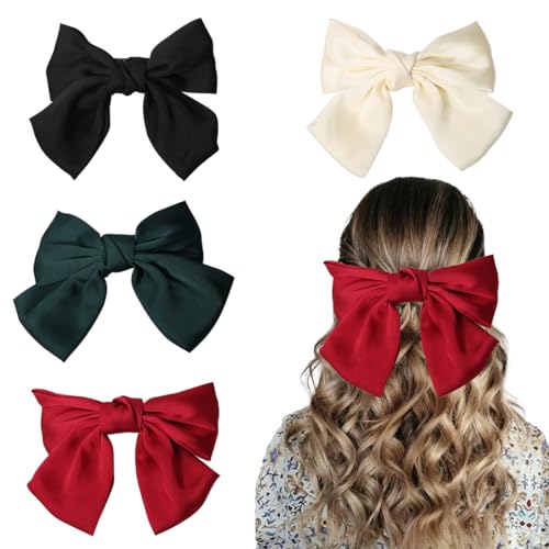 ZOCONE 4 Stück Schwarz Rot Haarschleife Damen Schleifen Haarspange Große Damen Haarschleifen Clip Französische Hair Bow Satin Haarspangen Federbügel Satinschleife für Frauen Mädchen von ZOCONE