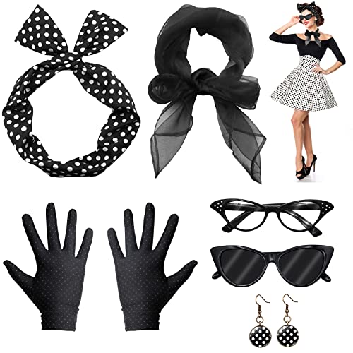 ZOCONE 8 Stück Accessoires für Damen, schwarz, Chiffon-Schals, Krawatte für Haare, gepunktete Handschuhe, Vintage-Brille, Karneval Damen, Vintage-Kostüm-Accessoires, 50er Jahre ZOCONE 8 Stück Accessoires für Damen, schwarz, Chiffon-Schals, Krawatte für Haare, gepunktete Handschuhe, Vintage-Brille, Karneval Damen, Vintage-Kostüm-Accessoires, 50er Jahre von ZOCONE