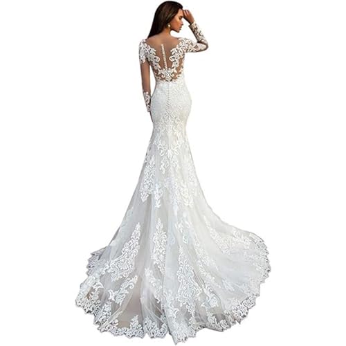 ZODICK Damen Meerjungfrau Brautkleid Luxury Hochzeitskleid Lange Ärmel Tüll Spitze Applique Brautkleider ZODICK Damen Meerjungfrau Brautkleid Luxury Hochzeitskleid Lange Ärmel Tüll Spitze Applique Brautkleider von ZODICK