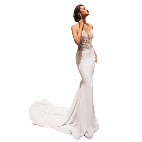 ZODICK Spitze Brautkleid Meerjungfrau Sexy Applikationen V-Ausschnitt Brautkleider für Frauen Rückenfreies Hochzeitskleid ZODICK Spitze Brautkleid Meerjungfrau Sexy Applikationen V-Ausschnitt Brautkleider für Frauen Rückenfreies Hochzeitskleid von ZODICK