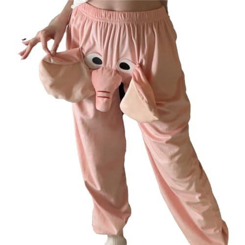 Lustige Elefantenhose, Elefantenpyjama - Flanell-Nachtwäschehose mit großer Nase und Ohren | Süße Elefanten-Tierhose, Paar-Hauskleidung für Winter, Weihnachten Zonewd von ZONEWD