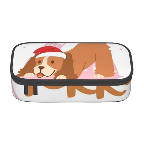 ZORIN Federmäppchen für Mädchen Jungen Große Kapazität Federmäppchen Frohe Weihnachten Weihnachtsmann Hund Stifttasche Tragbare Make-up-Tasche für Schule Büro Studenten Teenager, Schwarz , von ZORIN