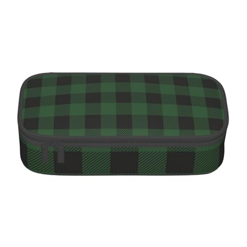 ZORIN Federmäppchen für Mädchen Jungen Große Kapazität Federmäppchen Grün Schwarz Plaid Stifttasche Tragbare Make-up-Tasche für Schule Büro Studenten Teenager, Schwarz , Einheitsgröße, Münzbeutel von ZORIN