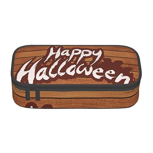 ZORIN Federmäppchen für Mädchen Jungen Große Kapazität Federmäppchen Happy Halloween auf Holz Stifttasche Tragbare Make-up-Tasche für Schule Büro Studenten Teenager, Schwarz , Einheitsgröße, von ZORIN