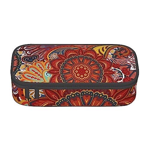 ZORIN Federmäppchen für Mädchen Jungen Große Kapazität Federmäppchen Vintage Indischer Batik Stil Floral Stifttasche Tragbare Make-up-Tasche für Schule Büro Studenten Teenager von ZORIN