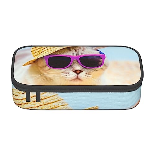 ZORIN Großes Federmäppchen für Mädchen und Jungen, Stifttasche, Tasche, Halter, Katzen, Sonnenbrille, am Strand, Schule, Schreibwaren, Organizer, Make-up-Kosmetiktasche für Teenager, Studenten, von ZORIN