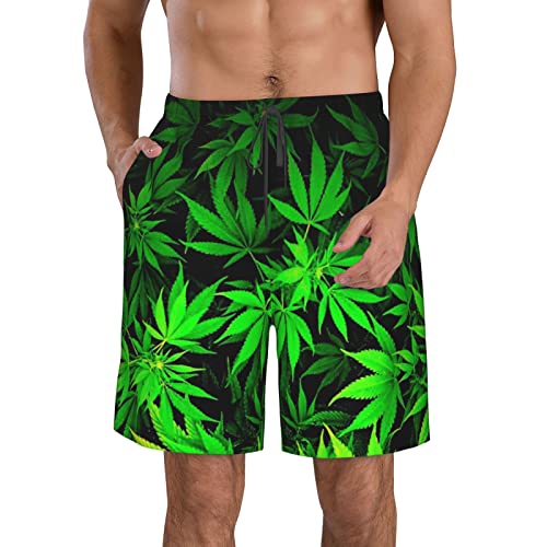 ZORIN Herren Badehose Schöne Marihuana Grün Bademode Shorts Quick Dry Athletic mit Netzfutter und Taschen, weiß, XL von ZORIN