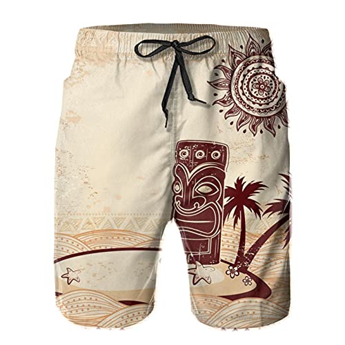 ZORIN Herren Badehose Vintage Tiki Hawaii Palm Beach Bademode Shorts Quick Dry Athletic mit Mesh-Futter und Taschen, weiß, XL von ZORIN