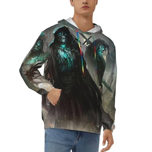 ZORIN Hoodie für Herren Fantasy Sensenmann Grafik Pullover Kapuzen-Sweatshirts mit Tasche, Schwarz , XL von ZORIN