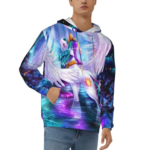 ZORIN Lässiges Herren-Hoodie-Sweatshirt mit Einhorn-Regenbogen-Waldbaum, 3D-Druck, langärmelig, Sportbekleidung, Pullover von ZORIN