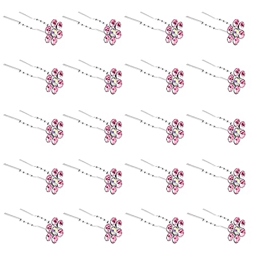 ZOUIQSS 20 Pack (Rosa) Kristall Blume Haarnadeln Strass Haarspangen für Braut Hochzeit Frauen Haarschmuck Zubehör,mit durchsichtigem Behälter von ZOUIQSS