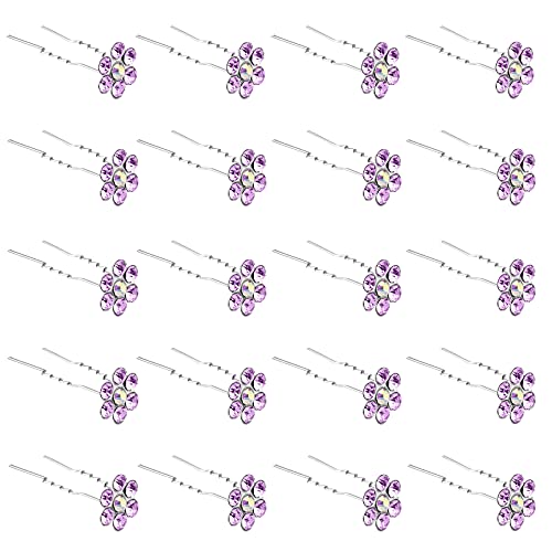 ZOUIQSS 20 Pack (Violett) Kristall Blume Haarnadeln Strass Haarspangen für Braut Hochzeit Frauen Haarschmuck Zubehör,mit durchsichtigem Behälter von ZOUIQSS
