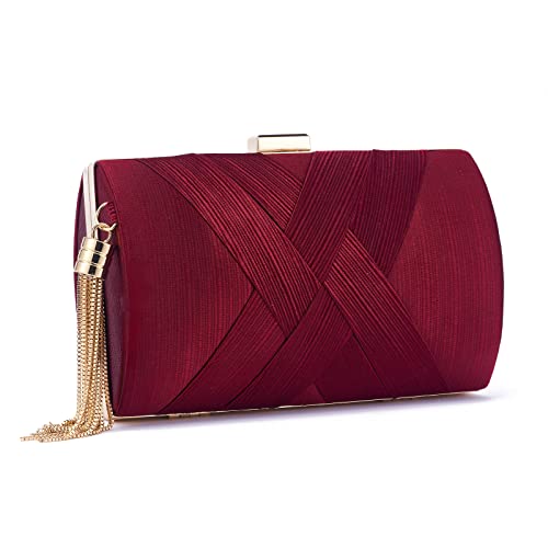 ZOUIQSS Damen Clutch Abendtasche Fransen Elegante Kettentasche Tasche Clutch Bag,Hochzeit Wedding Prom Party Handtasche Crossbody Schultertasche klein Umhängetasche(Wine red) von ZOUIQSS