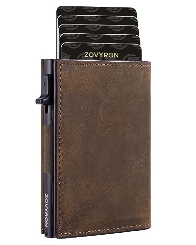 ZOVYRON Airtag Geldbörse Herren Smart Wallet Slim Minimalistische RFID Fronttasche Brieftasche mit Airtag Halter Metall Geldkartenhalter, Kaffee-Leder-kein Airtag-Halter von ZOVYRON