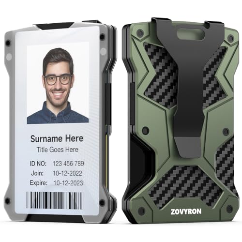 ZOVYRON Minimalistische Geldbörse für Herren, schlanke Metall-Geldklammer-Geldbörse mit Ausweishalter, RFID-blockierend, Kohlefaser, taktische Brieftasche, Kreditkartenetui, Grün , Minimalistisch von ZOVYRON