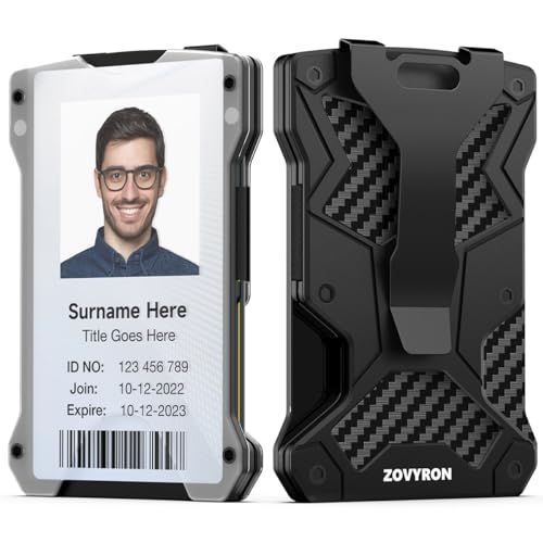 ZOVYRON Minimalistische Geldbörse für Herren, schlanke Metall-Geldklammer-Geldbörse mit Ausweishalter, RFID-blockierend, Kohlefaser, taktische Brieftasche, Kreditkartenetui, Schwarz, Minimalistisch von ZOVYRON