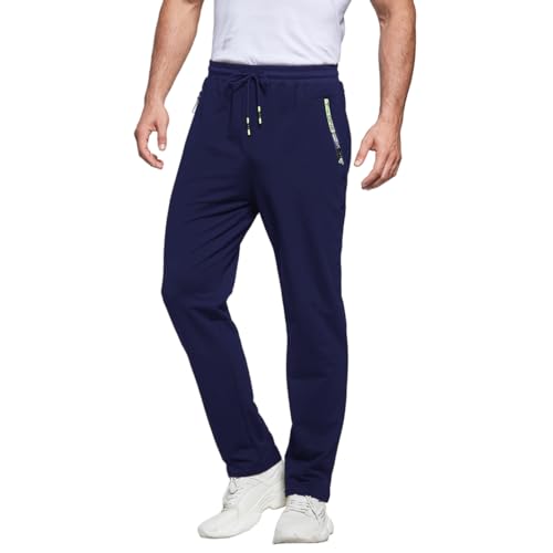 ZOXOZ Jogginghose Herren Baumwolle mit Reißverschluss Taschen Trainingshose Sporthose Sweatpants Slim Fit Herren Hose Blau L von ZOXOZ