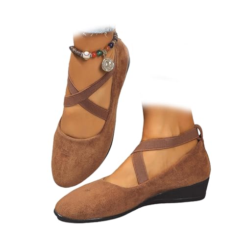 Bequeme Damen-Slipper, elastisch, überkreuzte Riemen, Keilabsatz, Ballerina, Knöchel, elastisch, überkreuzte Riemen, runde Zehen, bequeme Pumps, braun, 39 EU Bequeme Damen-Slipper, elastisch, überkreuzte Riemen, Keilabsatz, Ballerina, Knöchel, elastisch, überkreuzte Riemen, runde Zehen, bequeme Pumps, braun, 39 EU von ZPLMIDE