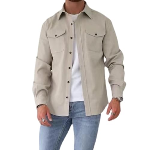 ZPLMIDE Men's Button Down Shirt Jacket, Casual Brushed Shirt Slim-Fit Long-Sleeve Work Coat Button Down Overshirt for Men (Light apricot,XXL) von ZPLMIDE