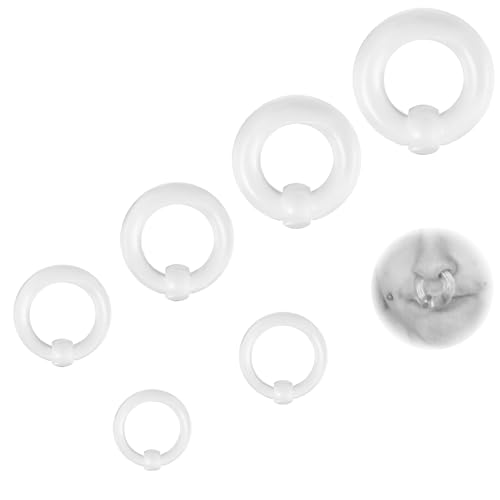 ZS 6 Stück Captive Bead Ringe Spring Action BCR Kugelringe, 12G-0G PA Ring, Acryl Nasen Septum Ringe Dehnung durchbohrter Körperschmuck für Männer Frauen (Weiß) von ZS