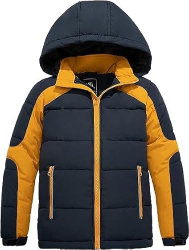 ZSHOW Jungen Warm Winter Jacke Gefüttert Kapuze Jacke Mode Lang Parka Klassisch Militär Jacke Navy 140-146 von ZSHOW