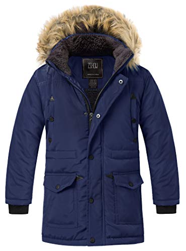 ZSHOW Jungen Winter Baumwolle Gepolsterter Mantel Wasserabweisend Outdoor Jacke Kunstpelz Kapuze Warme Mäntel Gesteppte Jacke Winddichte Parka Blau 152-158 von ZSHOW