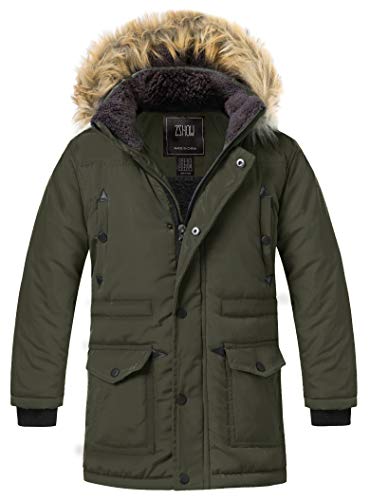 ZSHOW Jungen Winter Baumwolle Gepolsterter Mantel Wasserabweisend Outdoor Jacke Kunstpelz Kapuze Warme Mäntel Gesteppte Jacke Winddichte Parka Grün 116-122 von ZSHOW