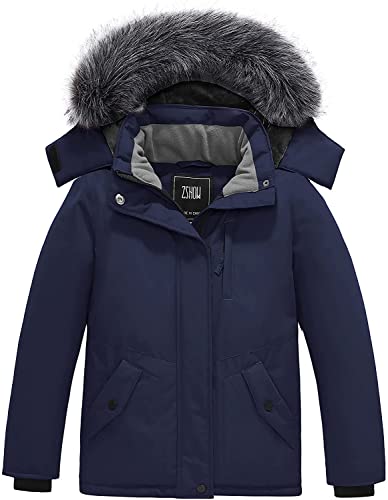 ZSHOW Mädchen Warm Gefüttert Winter Jacke Quilted Gesteppt Mantel Gepolstert Puffer Jacke Klassisch Militär Jacke Navy 128-134 von ZSHOW