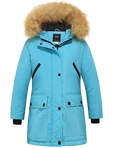 ZSHOW Mädchen Winter Baumwolle Gepolsterter Mantel Wasserabweisend Outdoor Jacke Kunstpelz Kapuzenmäntel Warme Fleece Jacken Blau 152-158 von ZSHOW