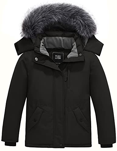 ZSHOW Mädchen Winter Warm Mantel Winddichte Pufferjacke Gesteppte Verdickte JackeLang Outdoor Parka mit Kunstpelz Kapuze Schwarz 128-134 von ZSHOW