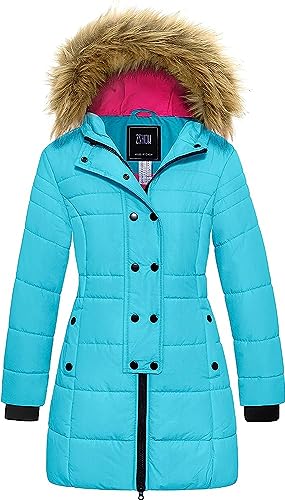 ZSHOW Mädchen Winter Warm Puffer Mantel Wasserabweisend Outdoor Jacke Baumwolle Gepolsterte Jacken Kunstpelz Kapuzenmäntel Blau 122-128 von ZSHOW