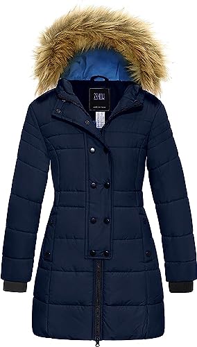 ZSHOW Mädchen Winter Warm Puffer Mantel Wasserabweisend Outdoor Jacke Baumwolle Gepolsterte Jacken Kunstpelz Kapuzenmäntel Dunkelblau 122-128 von ZSHOW