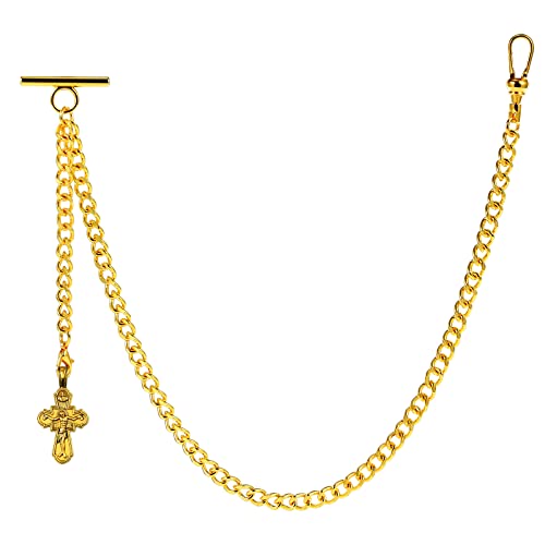 ZTA Herren Albert Kette Golden Taschenuhr Kette Weste Kette für Männer FOB T BAR mit Schwenkverschluss mit Kreuz Design Anhänger FOB Charme ZTA Herren Albert Kette Golden Taschenuhr Kette Weste Kette für Männer FOB T BAR mit Schwenkverschluss mit Kreuz Design Anhänger FOB Charme von ZTA