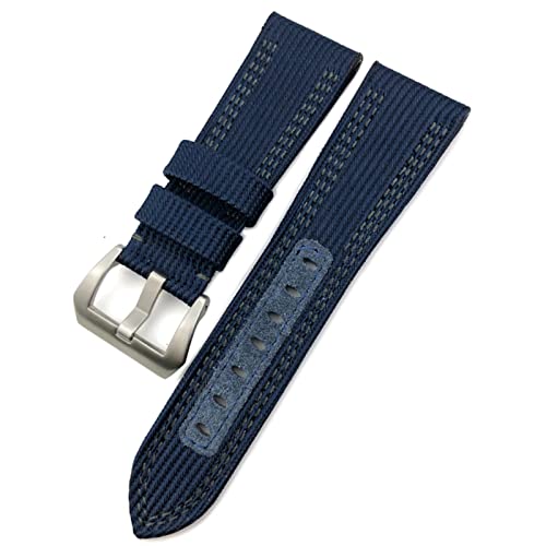 ZUC 26mm Hochwertige Nylon-Leinwand-Kuh-Leder-Uhr-Armband Für Panerai Pam985 Tauchblock-Luminor-Zubehör-Armband (Color : Blue Silver clasp, Size : 26mm) von ZUC