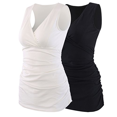 ZUMIY Still-Shirt/Umstandstop, Schwangeres Stillen Nursing Schwangerschaft Top Umstandsmode Unterwäsche (S, Black+White/2-pk) von ZUMIY