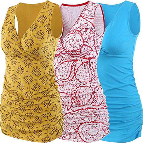 ZUMIY Still-Shirt/Umstandstop, Schwangeres Stillen Nursing Schwangerschaft Top Umstandsmode Unterwäsche (L, Red+Yellow+Lake Blue/3-pk) von ZUMIY
