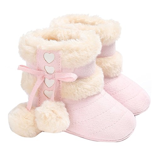 ZUMUii Butterme Babyschuhe Longra Baby Stiefel Winter Warm Soft Sohle Anti-Rutsch Mid Kalb Krippe Schuhe mit Pelz getrimmt Pom Pom Säugling Prewalker Kleinkind Schnee Stiefel Für 0-18 Monate Baby von ZUMUii