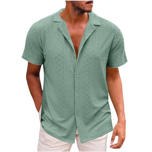 Herren Hemd Kurzarm Freizeithemd Businesshemd Sommer Hemd Casual Leinenhemd Regular Fit Shirt Strand Hemd Kurzarmhemd Hemd mit Brusttasche von ZWDC