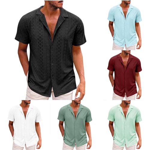 Herren Hemd Kurzarm Freizeithemd Businesshemd Sommer Hemd Casual Leinenhemd Regular Fit Shirt Strand Hemd Kurzarmhemd Hemd mit Brusttasche von ZWDC