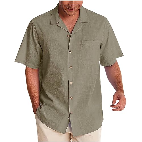 Herren Leinenhemden Kurzarm Button-Down-Hemden Baumwolle Freizeithemd Casual Regular Fit Shirt Kurzarm bügelfrei y2k Sommer Strand Kubanische Hemden Urlaub Hawaiihemden von ZWDC