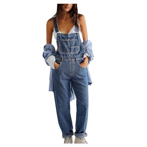 ZWDC black friday Jeanslatzhose Damen Latzhose Damen Denim Stretch Straight Leg Jeans Overall Damen Regular Fit Bib Jean Jumpsuits Comfy Verstellbare Riemen von ZWDC