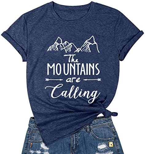 The Mountains are Calling Damen Wandern Berg Grafik Sport Shirts Spaß Bergsteigen T-Shirt Tops Urlaub Shirts, Marineblau1, X-Groß von ZWSYXL